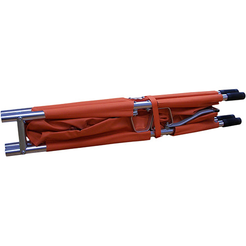 Load image into Gallery viewer, Double Folding Stretcher (Incl Carry Bag) featuring a red folding design with metal legs, highlighting its lightweight alloy frame and compact foldability for easy transport, ideal for safety and emergency use.