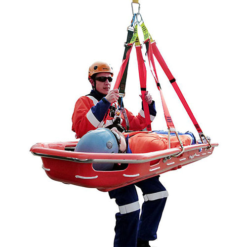Load image into Gallery viewer, Basket Rescue Stretcher (Max Load: 159kg) being used by a paramedic to transport a patient, highlighting its secure high sides designed for stability in challenging terrains, ideal for rescue operations.