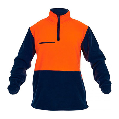 Load image into Gallery viewer, Hi Vis 380gsm Polar Fleece Sweater, featuring a zipper, generous length, and multiple pockets, designed for safety and comfort. Ideal for workplace use, certified to meet various safety standards.