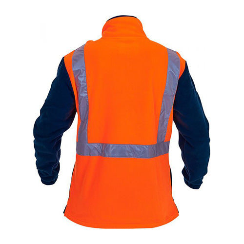 Hi Vis Taped 380gsm Polar Fleece Sweater featuring reflective stripes, generous length, and multiple pockets, designed for safety and comfort, suitable for certified day/night use and workplace standards.