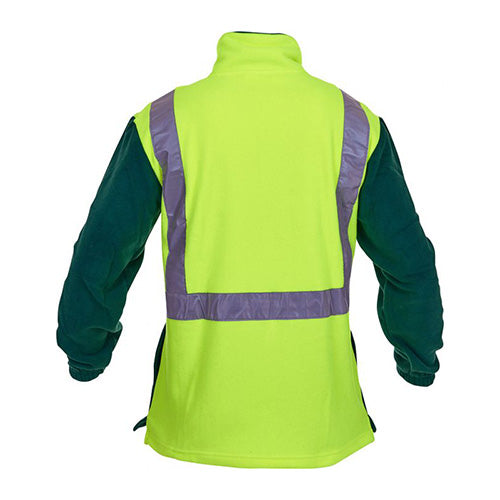 Load image into Gallery viewer, Hi Vis Taped 380gsm Polar Fleece Sweater featuring a reflective stripe across the back, designed for safety, with practical pockets, ideal for workplace use. Certified for day and night visibility.