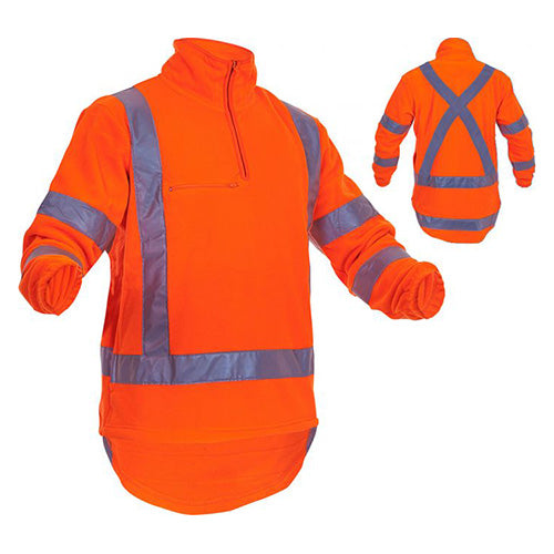 Hi Vis X-Back TTMC-W17 Polar Fleece showcasing reflective stripes and a loose-hung breast pocket for embroidery; designed for safety compliance with TTMC-W17 and AS/NZS standards, ideal for professional workwear.