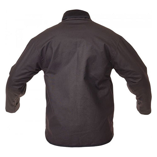 Load image into Gallery viewer, Caution Oilskin Long Sleeve Jacket features long sleeves, a YKK zipper with domed storm flap, fleece lining, zip pocket, and hand warmer pockets, ideal for safety-conscious outdoor work environments.