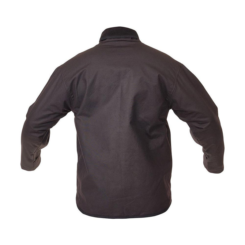 Load image into Gallery viewer, Caution Oilskin Long Sleeve Jacket features long sleeves, a YKK zipper with domed storm flap, fleece lining, zip pocket, and hand warmer pockets, ideal for safety-conscious outdoor work environments.