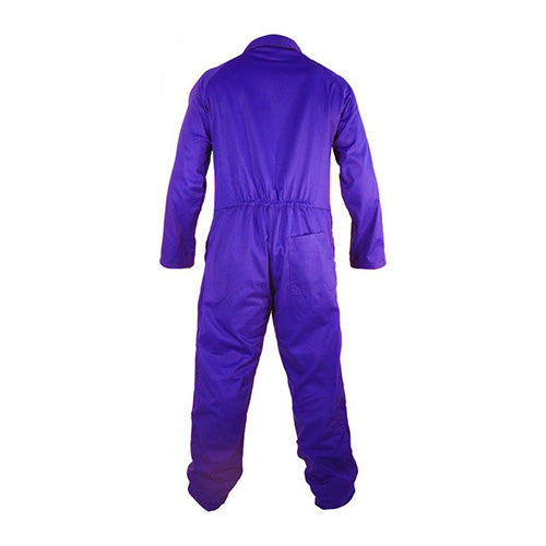 Caution Polycotton Zip Overalls, Royal Blue, featuring long sleeves, elastic back, and multiple pockets, ideal for safety and work environments. Perfect for New Zealand's active safety needs.