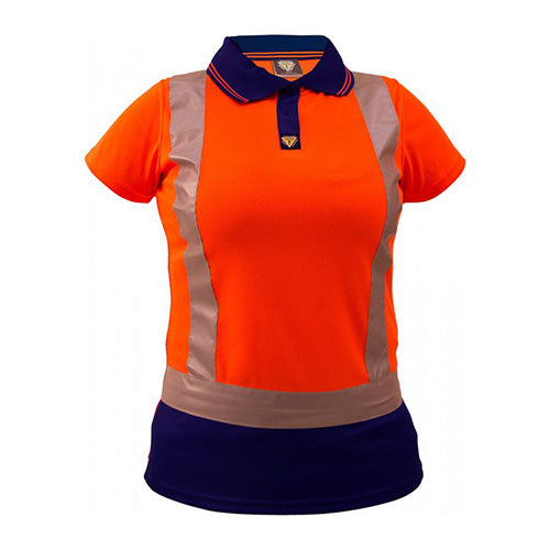 Load image into Gallery viewer, Caution Women’s Hi Vis Taped Polo Shirt, featuring reflective tape for enhanced visibility, crafted from durable polyester microfibre with UPF50+ protection, ideal for safety-focused environments.