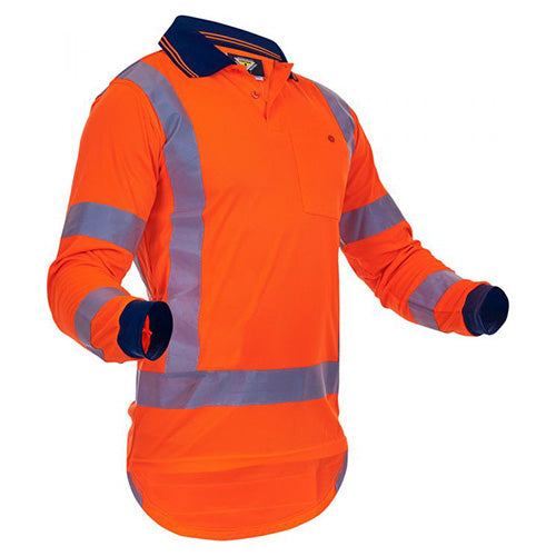 Caution TTMC-W17 X-Back L/S Polo Shirt, featuring reflective X-back tape, long sleeves, and a cellphone pocket with pen partition, designed for high visibility and certified for day/night safety use.