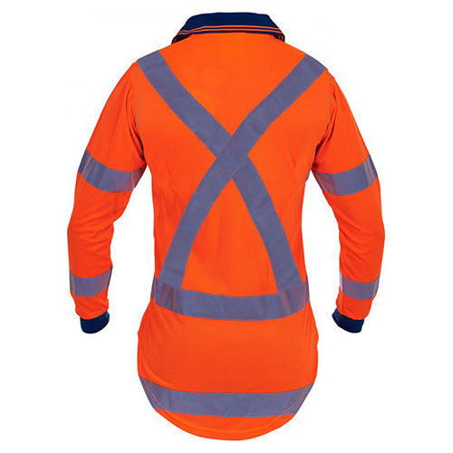 Load image into Gallery viewer, Caution TTMC-W17 X-Back L/S Polo Shirt, featuring reflective X-back tape, long sleeves, and a cellphone pocket with pen partition, designed for optimal safety and high UV protection in workplace environments.