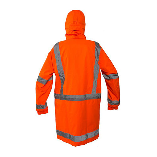 Load image into Gallery viewer, Caution StormPro TTMC-W17 Jacket, featuring a high-visibility design with a back view, neoprene storm cuffs, and detachable ID pocket, ideal for safety and workplace use.