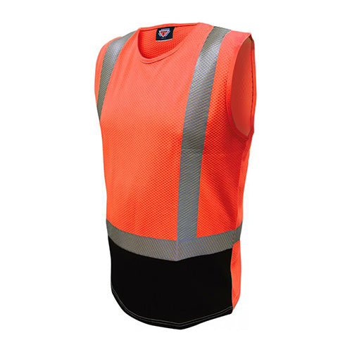 Load image into Gallery viewer, Caution Hi Vis Microvent Taped Singlet, featuring vented reflective tape for comfort and certified safety standards, offers high UV protection and breathability, ideal for safety-conscious environments.