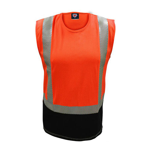 Load image into Gallery viewer, Caution Hi Vis Microvent Taped Singlet, featuring vented reflective tape and breathable, soft polyester fabric, designed for high UV protection and certified safety standards, suitable for day and night use in safety-focused environments.