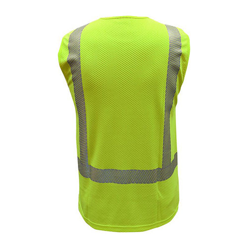 Load image into Gallery viewer, Caution Hi Vis Microvent Taped Singlet featuring grey-striped, vented reflective tape for enhanced visibility and comfort. Designed with a generous length and high UV protection, ideal for safety-conscious environments.