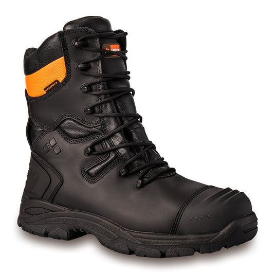 Apex Pinetree High Leg Composite Safety Boots feature the Dynamic Flex system for flexibility, waterproof breathable membrane, composite toe cap, and nitrile outsole, ideal for workplace safety.