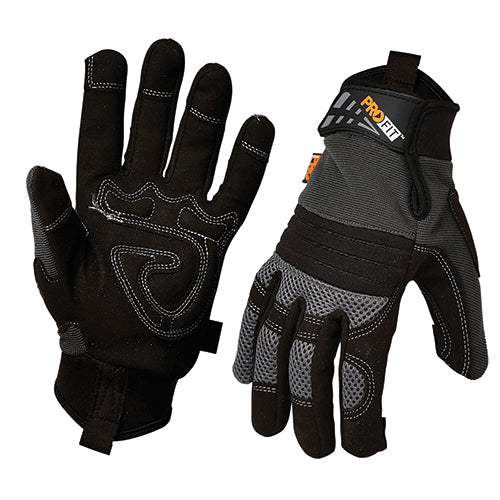ProFit Grip Glove featuring durable synthetic leather palm with reinforced foam padding, neoprene knuckle panel, and Velcro strap. Designed for flexibility and safety, ideal for active protection and workplace use.