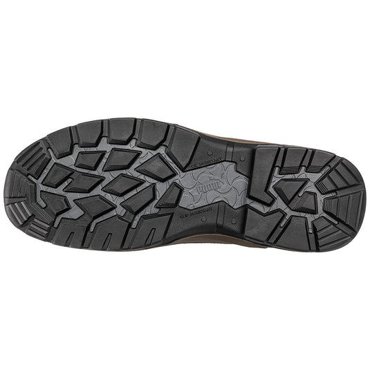 Puma Sierra Nevada Zip Sided Safety Boot, Brown, featuring water repellent premium leather, fibreglass toe cap, and YKK zip, designed for durability and electrical hazard protection in demanding work environments.