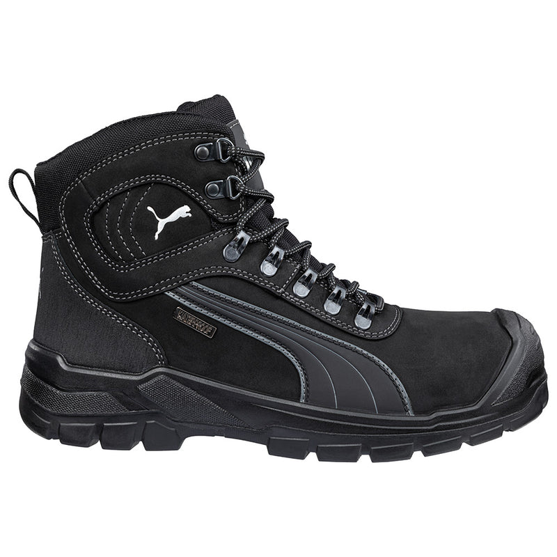 Load image into Gallery viewer, Puma Sierra Nevada Zip Sided Safety Boot, Black, featuring a waterproof breathable membrane, fibreglass toe cap, and scuff cap for durability—ideal for electrical hazard protection in demanding work environments.