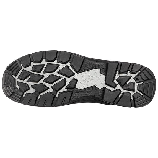 Puma Sierra Nevada Zip Sided Safety Boot features a waterproof design with a fibreglass toe cap, scuff cap for durability, and a shock-absorbing heel, ideal for high-risk work environments.