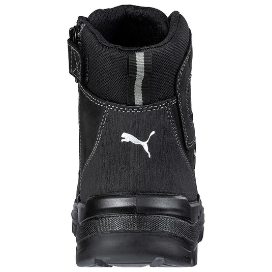 Puma Sierra Nevada Zip Sided Safety Boot features a waterproof, breathable design with a fibreglass toe cap and scuff-resistant toe, ideal for high-risk jobs requiring electrical hazard protection.