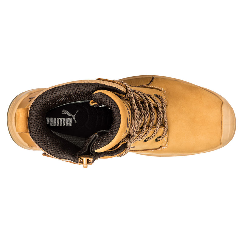 Load image into Gallery viewer, Puma Conquest Zip, Waterproof Safety Boots, Wheat, featuring a high-cut design with zip side, waterproof nubuck leather, fiberglass toe cap, and rugged outsole, ideal for enhanced protection and workplace safety.