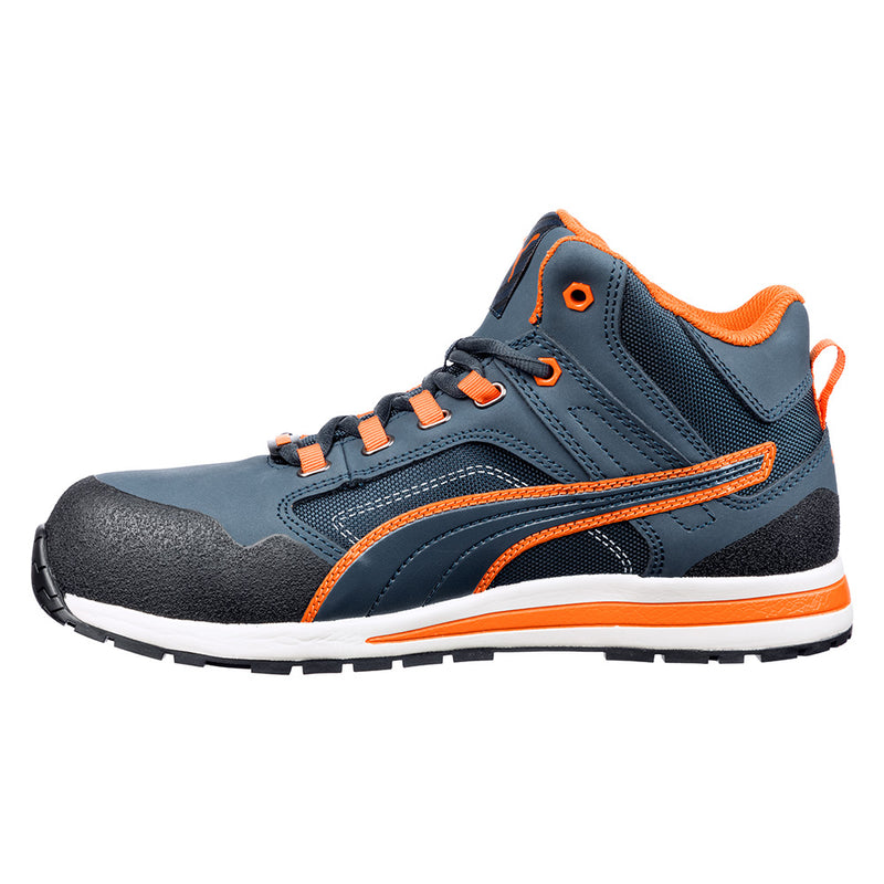Load image into Gallery viewer, Puma Crosstwist Safety Shoe features a nubuck-coated leather upper with scuff cap toe, lightweight composite toe cap, and shock-absorbing heel, ideal for workplace safety and comfort.