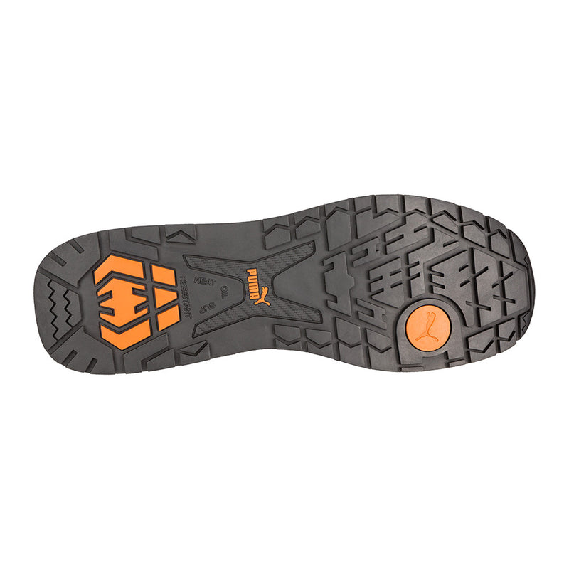 Load image into Gallery viewer, Puma Crosstwist Safety Shoe, Blue/Orange, featuring a durable nubuck coated leather upper with scuff cap, composite toe cap, and idCell shock absorber for enhanced comfort, ideal for workplace safety.