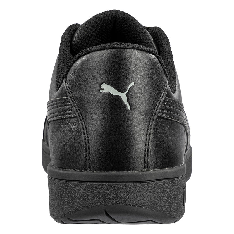 Load image into Gallery viewer, Puma Iconic Safety Shoe, Black, featuring a sleek water-repellent leather upper, lightweight fibreglass toe cap, and a robust herringbone-patterned outsole. Ideal for safety-conscious, style-savvy professionals.