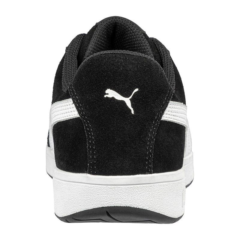 Load image into Gallery viewer, Puma Iconic Suede Safety Shoe, Black/White, features a vintage sneaker design with a suede leather upper, fibreglass toe cap, and durable slip-resistant rubber sole, blending style, safety, and comfort.