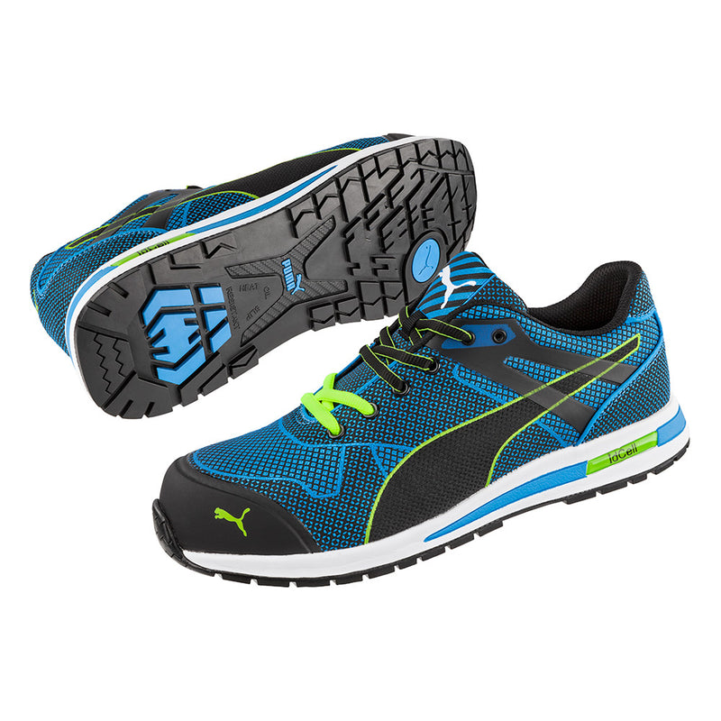 Load image into Gallery viewer, Puma Blaze Knit Safety Shoe, Blue, featuring a breathable knitted upper with TPU scuff cap protection, lightweight composite toe cap, and slip-resistant rubber outsole, ideal for workplace safety from Active Safety.