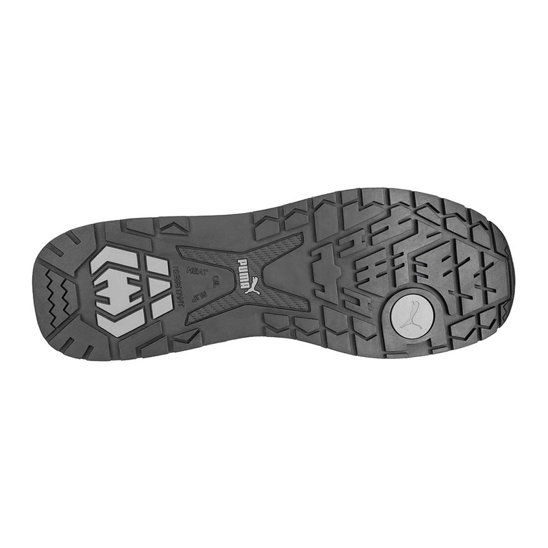 Load image into Gallery viewer, Puma Elevate Knit Safety Shoe, Black, featuring a breathable knitted upper with TPU scuff cap, composite toe cap for impact protection, and slip-resistant rubber outsole, designed for comfort and workplace safety.
