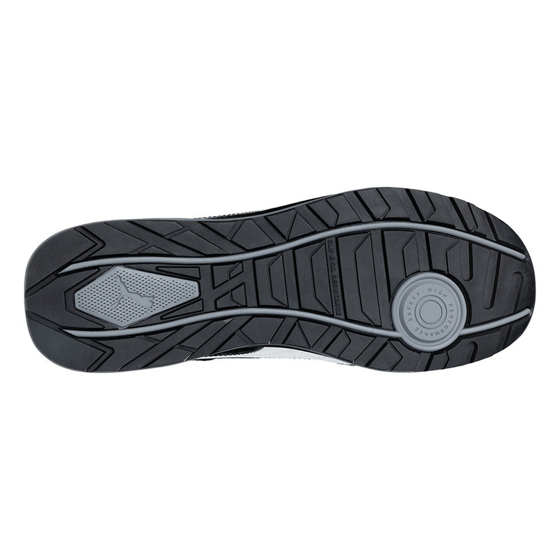 Load image into Gallery viewer, Puma Airtwist Safety Shoe, Black/White, featuring a sleek, metal-free design with a water-repellent suede leather upper, fibreglass toe cap, and a durable, heat-resistant triple density sole for enhanced safety and comfort.