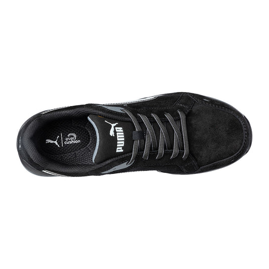 Puma Airtwist Safety Shoe featuring a triple density sole and fibreglass toe cap. Designed with a water-repellent suede leather upper and reflective elements, ideal for workplace safety and comfort.