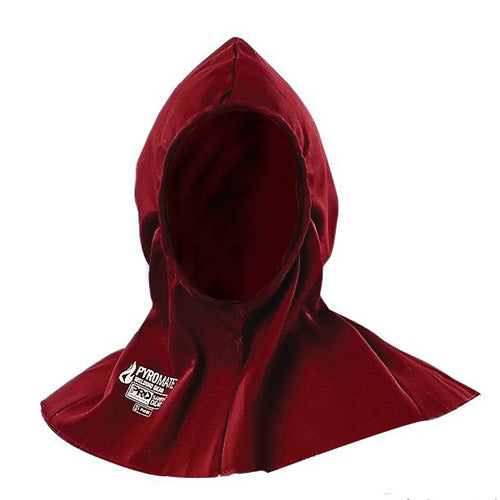 Load image into Gallery viewer, Pro Pyromate Welding Hood featuring a unique, flame-retardant design with draw-string face closure and side gussets for comfort, ideal for safety-conscious professionals seeking reliable protection in demanding environments.