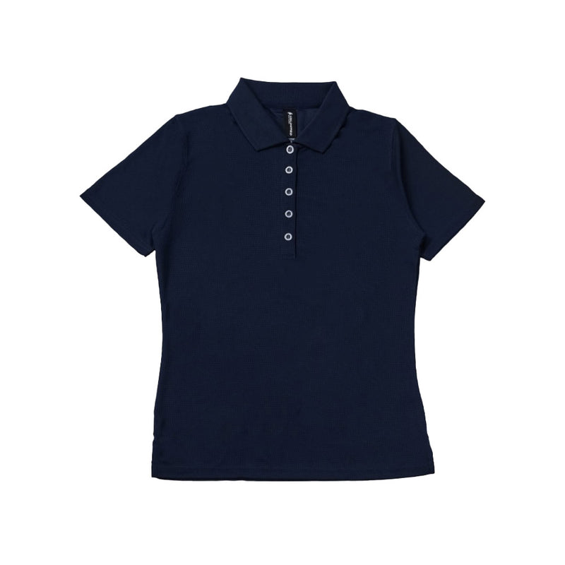 Load image into Gallery viewer, Executive Womens Polo designed for busy executives, featuring a breathable textured knit, plain rib collar with metal buttons, and UV40+ protection; ideal for smart casual settings and active work environments.