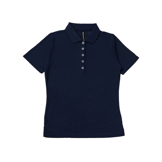 Executive Womens Polo designed for busy executives, featuring a breathable textured knit, plain rib collar with metal buttons, and UV40+ protection; ideal for smart casual settings and active work environments.