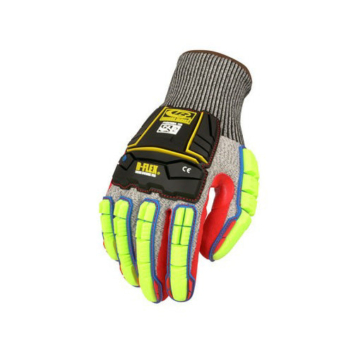 Ringers Cut Resistant Palm Coated Impact Glove featuring a high-visibility knit shell with TPR design, touchscreen-compatible fingertips, and a sandy finish for enhanced grip, suitable for workplace safety from Active Safety.