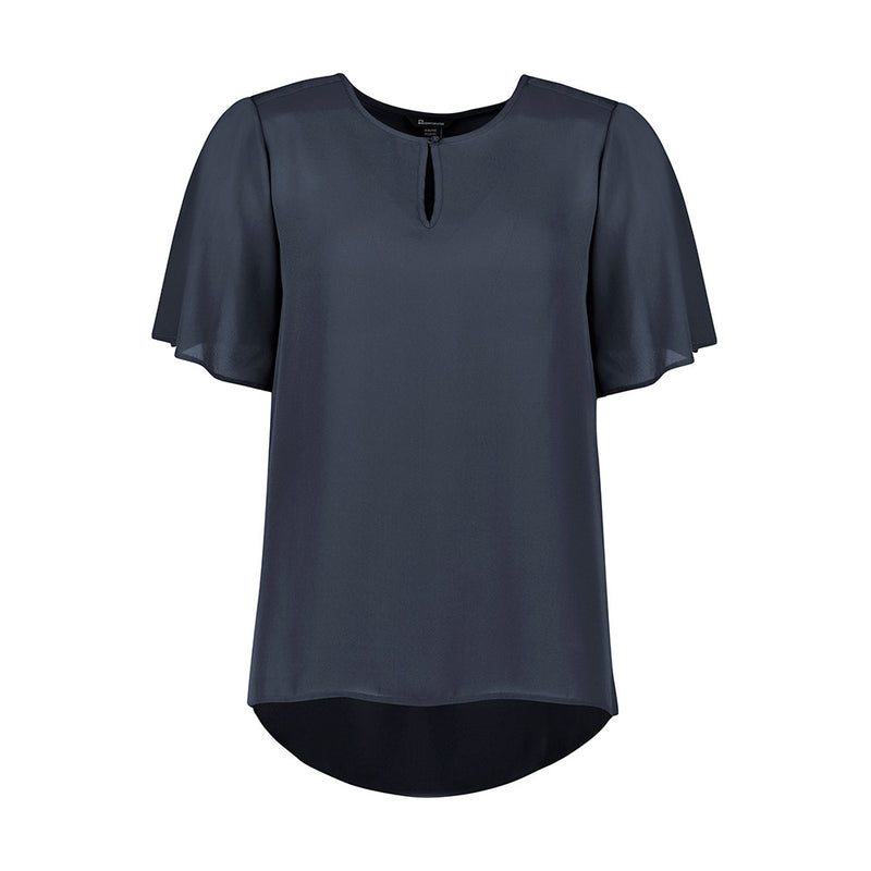 Load image into Gallery viewer, Biz Vienna Women's Short Sleeve Blouse features airy fluted sleeves and a curved back hem, ideal for a relaxed workplace look, aligning with Active Safety's commitment to versatile, comfortable workwear.
