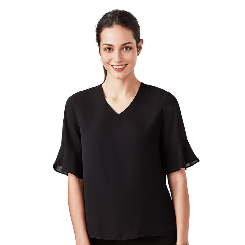 Load image into Gallery viewer, Biz Ladies Aria Fluted Sleeve Blouse featuring a lightweight Georgette fabric, soft fluted sleeves, and a straight hem. Ideal for a polished yet comfortable look, reflecting Active Safety's commitment to quality workwear.