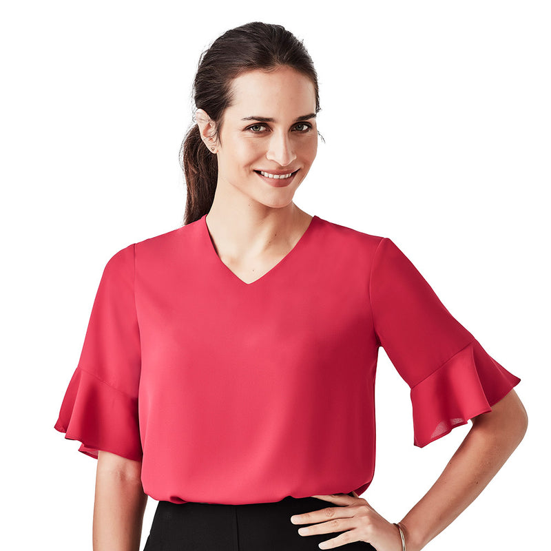 Load image into Gallery viewer, Biz Ladies Aria Fluted Sleeve Blouse features a luxurious Georgette fabric with soft fluted sleeves and a straight hem, ideal for professional settings, reflecting Active Safety's focus on quality workwear.