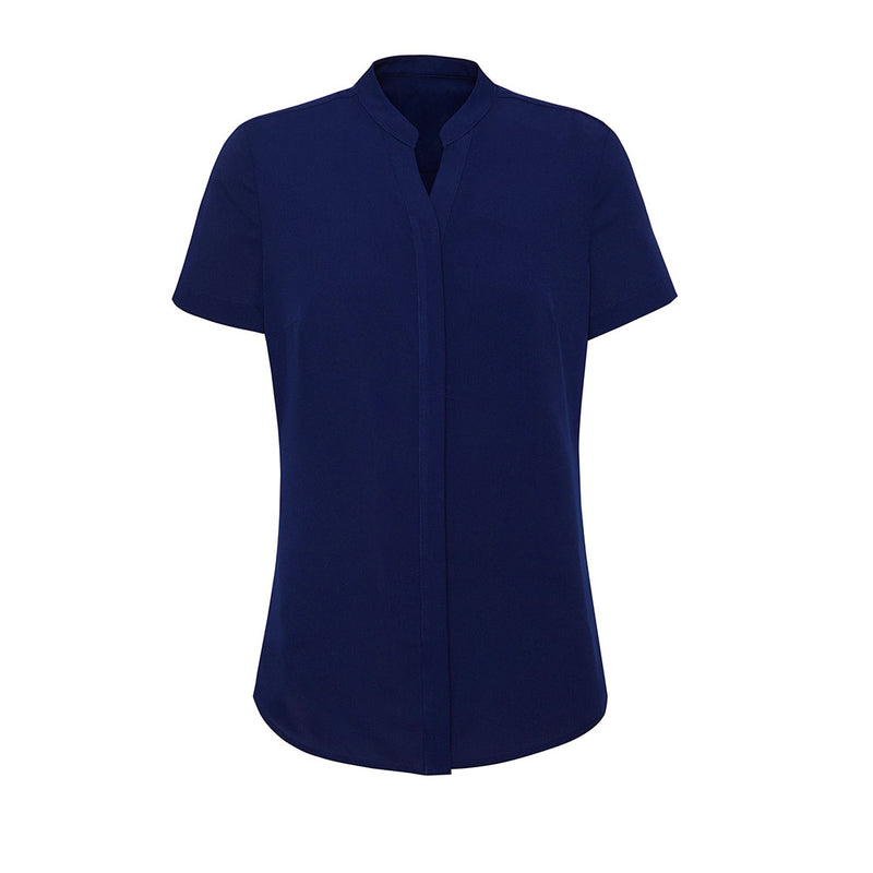 Load image into Gallery viewer, Biz Juliette Women’s Plain Blouse, designed for professional settings, features a concealed placket, hidden bust button, and back box pleat for shape, offering comfort with its easy fit and drape.