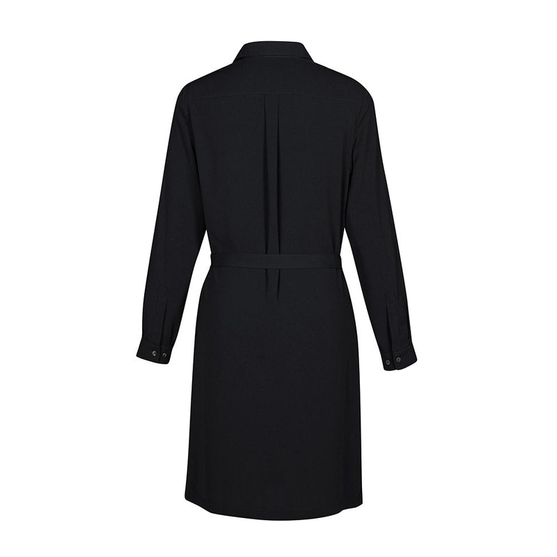 Load image into Gallery viewer, Biz Womens Chloe Dress: A chic shirt dress with side pockets, secret bust button, detachable belt, and side splits, made from luxurious Georgette fabric with wicking for comfort and easy care.