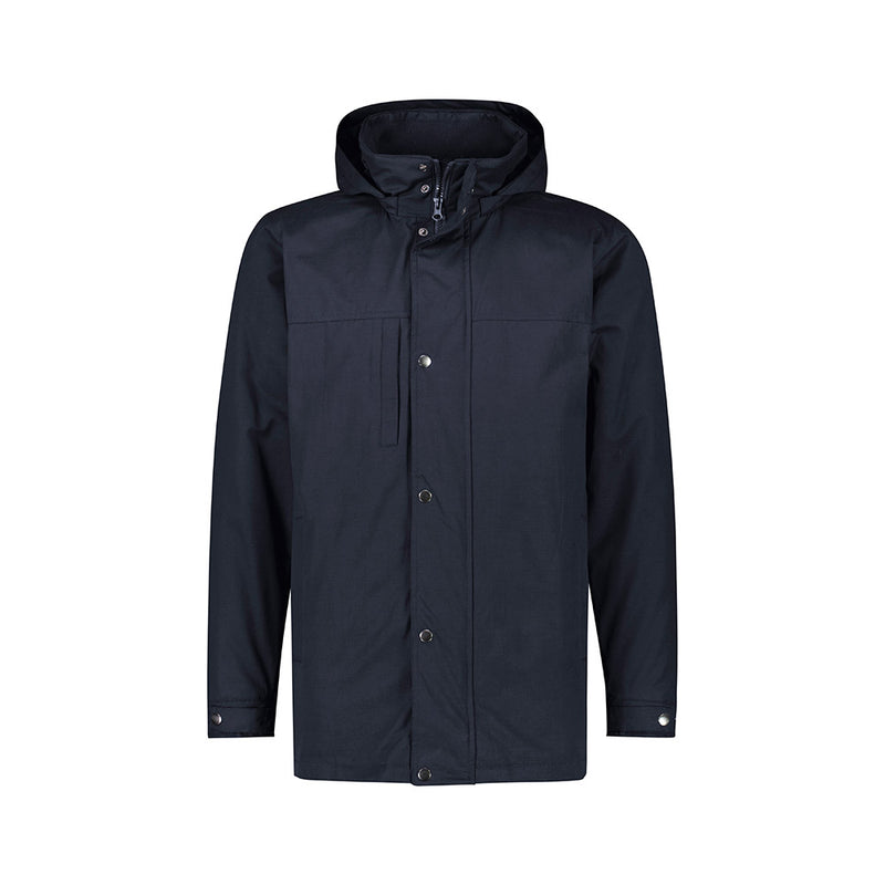 Load image into Gallery viewer, Biz Mens Melbourne Comfort Jacket with lightweight filling, detachable hood, storm cover, and multiple pockets, ideal for cooler months in the office or on the road, reflecting Active Safety's commitment to quality workwear.