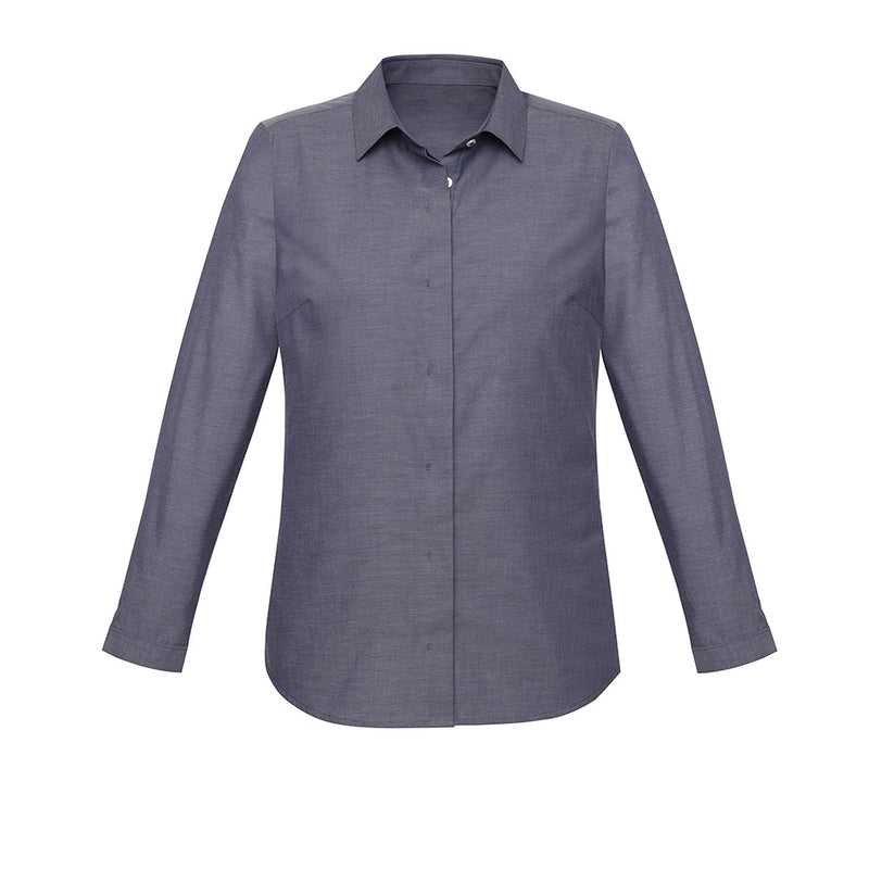 Load image into Gallery viewer, Biz Womens Charlie Long Sleeve Shirt, showcasing a modern semi-fitted style with a slimline collar and concealed front placket, ideal for professional settings. Features adjustable cuffs and hidden bust button for sleek appearance.