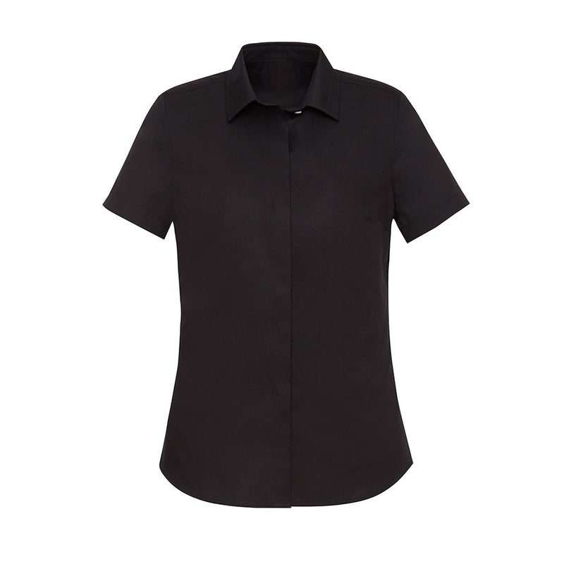 Load image into Gallery viewer, Biz Womens Charlie Short Sleeve Shirt, designed for professional environments, features a semi-fitted style with a concealed front placket, slimline collar, and hidden bust button, offering comfort and modern sophistication.
