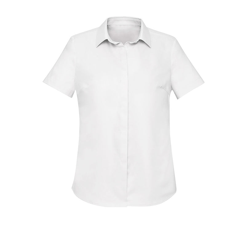 Load image into Gallery viewer, Biz Womens Charlie Short Sleeve Shirt with a semi-fitted style, slimline collar, and concealed front placket. Perfect for professional settings with added comfort from its cotton-rich, stretchable fabric.