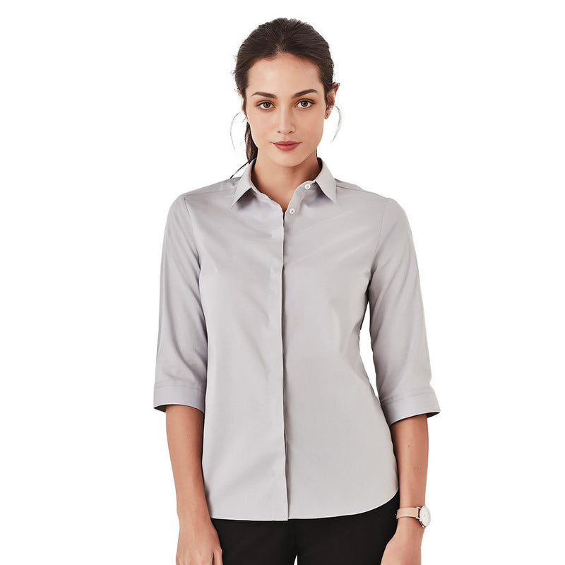 Load image into Gallery viewer, Biz Womens Charlie 3/4 Sleeve Shirt, featuring a semi-fitted style with a concealed front placket, slimline collar, and adjustable double button cuffs, ideal for professional and active work environments.