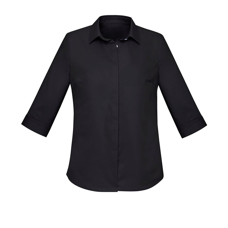 Load image into Gallery viewer, Biz Womens Charlie 3/4 Sleeve Shirt features a sleek, semi-fitted design with a concealed front placket, adjustable cuffs, and slimline collar, ideal for professional work environments.