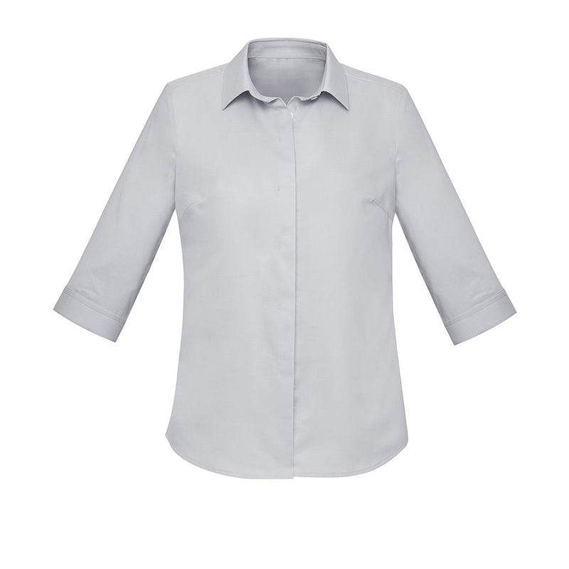 Load image into Gallery viewer, Biz Womens Charlie 3/4 Sleeve Shirt, featuring a semi-fitted design with a concealed front placket and slimline collar, ideal for professional settings. Tailored for comfort with mechanical stretch fabric and hidden bust button.
