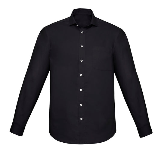 Biz Charlie Classic Fit Long Sleeve Shirt features a smart casual design with a classic collar, adjustable cuffs, and a French front placket, ideal for workplace environments.