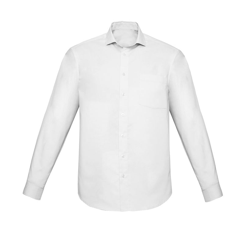 Load image into Gallery viewer, Biz Charlie Classic Fit Long Sleeve Shirt featuring a French front placket and classic collar, designed for workplace versatility with a comfortable fit, adjustable cuffs, and back pleats for enhanced movement.
