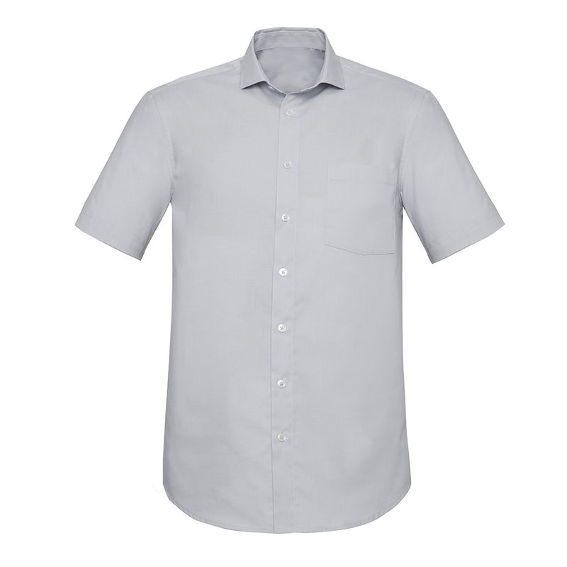 Load image into Gallery viewer, Biz Charlie Classic Fit S/S Shirt featuring a white short-sleeve design with a chest pocket and button detailing, crafted for comfort with cotton-rich fabric and mechanical stretch, ideal for versatile work environments.